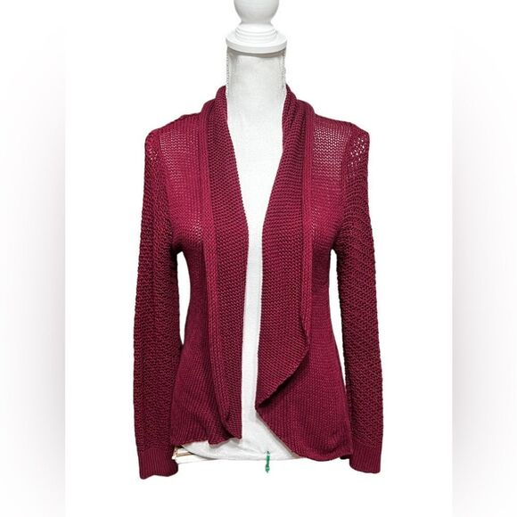 Wooden Ships Shawl Collar Hi-Low Hem Open Cardigan Sweater Luxury Knit M/L - Picture 2 of 6